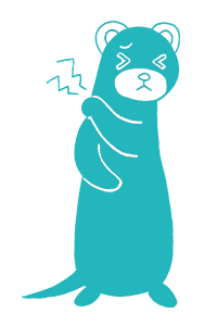 肩を押さえて顔をしかめるフェレットのイラスト